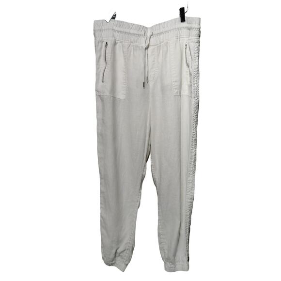 Athleta Women's Sz 14 Tall White Linen Jogger Pants Pull on Elastic Waist - Picture 1 of 7